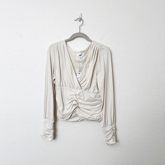 [Olia] White Draped V-Neck Ruched Waist Pleated Long Sleeve Blouse NWT Size XL - Picture 2 of 10